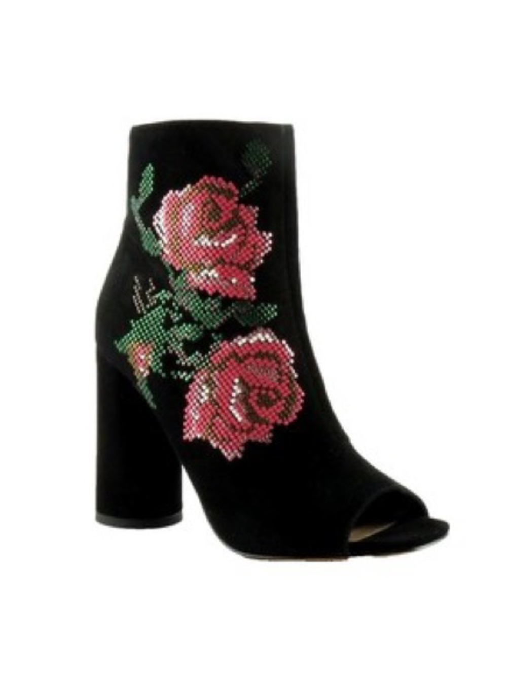 Donald Pliner "Barri" Black Suede Floral Embellished Peep Toe Ankle Booties